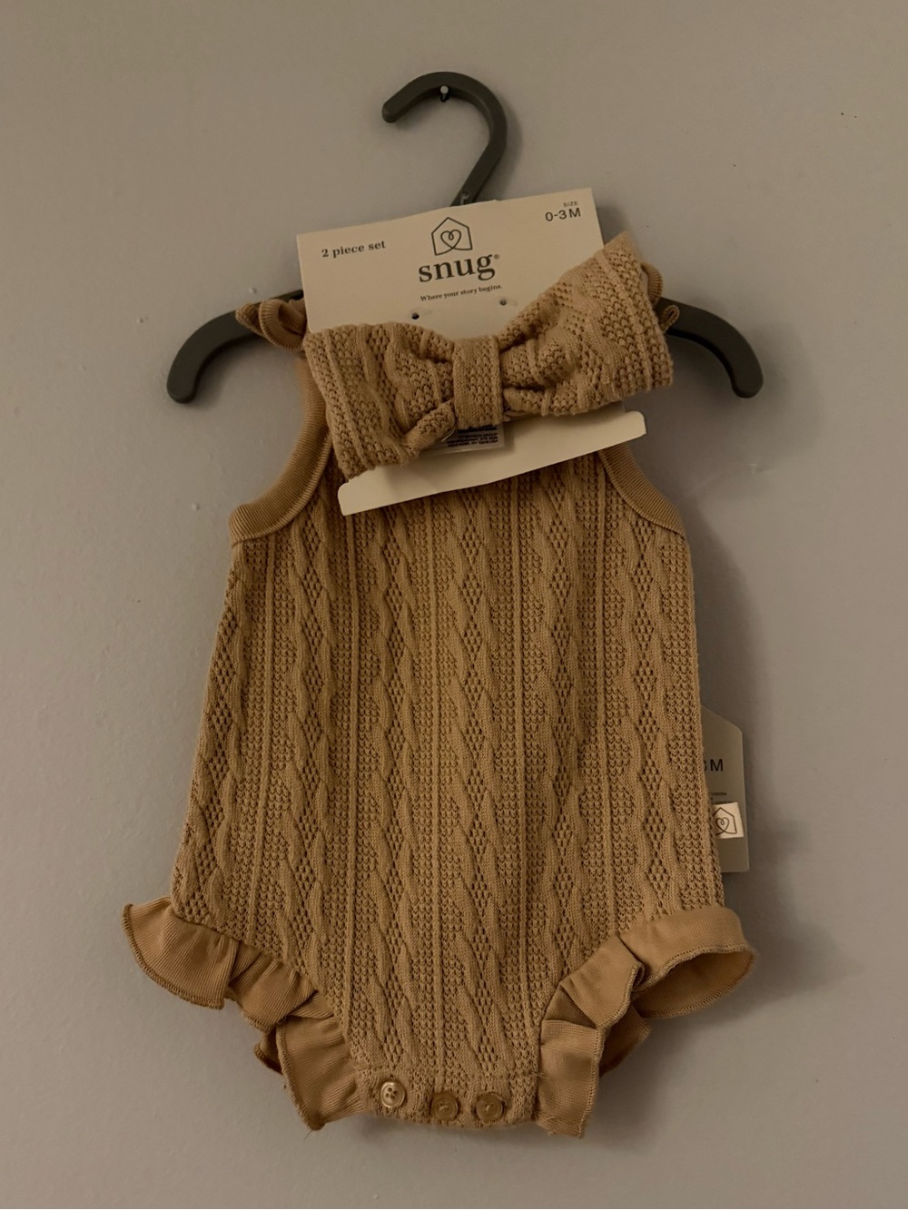 Snug Baby Knit Romper & Headband - Tan